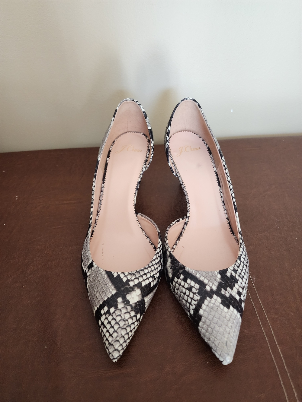J. Crew Black & White Snake-Print Pointed Pumps